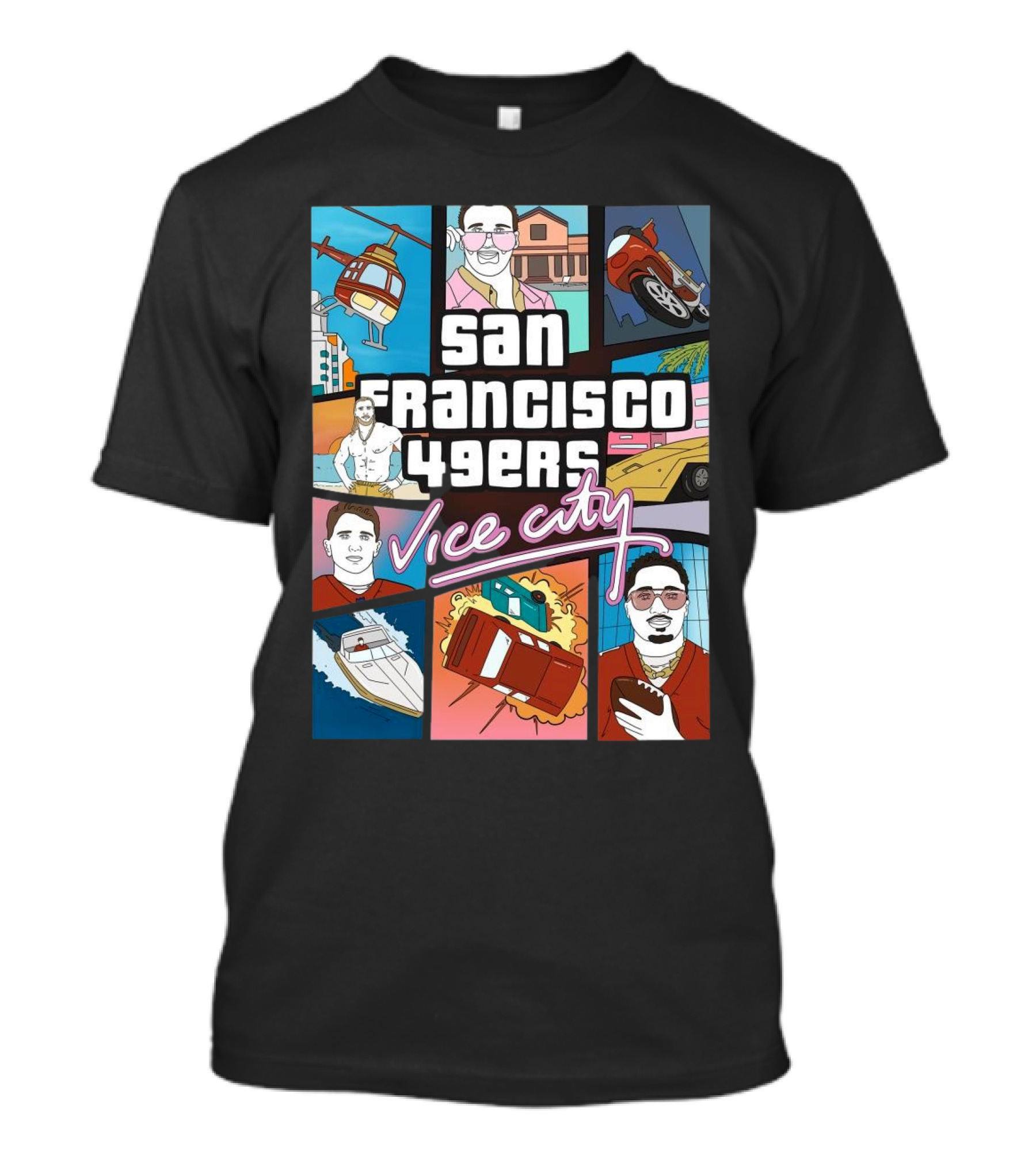 San Francisco 49ers Vice City Helicopter Car Yacht Football T-Shirt