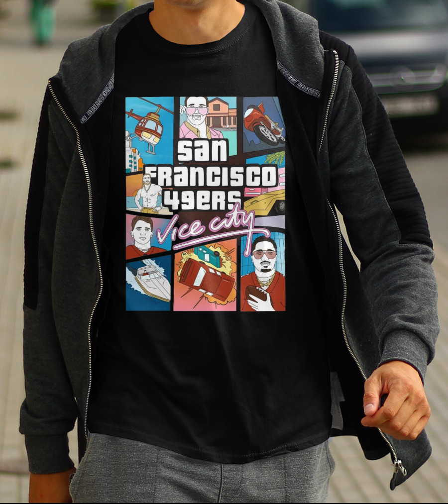 San Francisco 49ers Vice City Helicopter Car Yacht Football T-Shirt