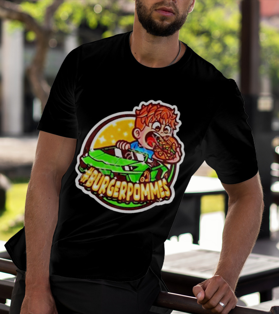 Lukas Eating Burger In Green Car #Burgerpommes T-Shirt