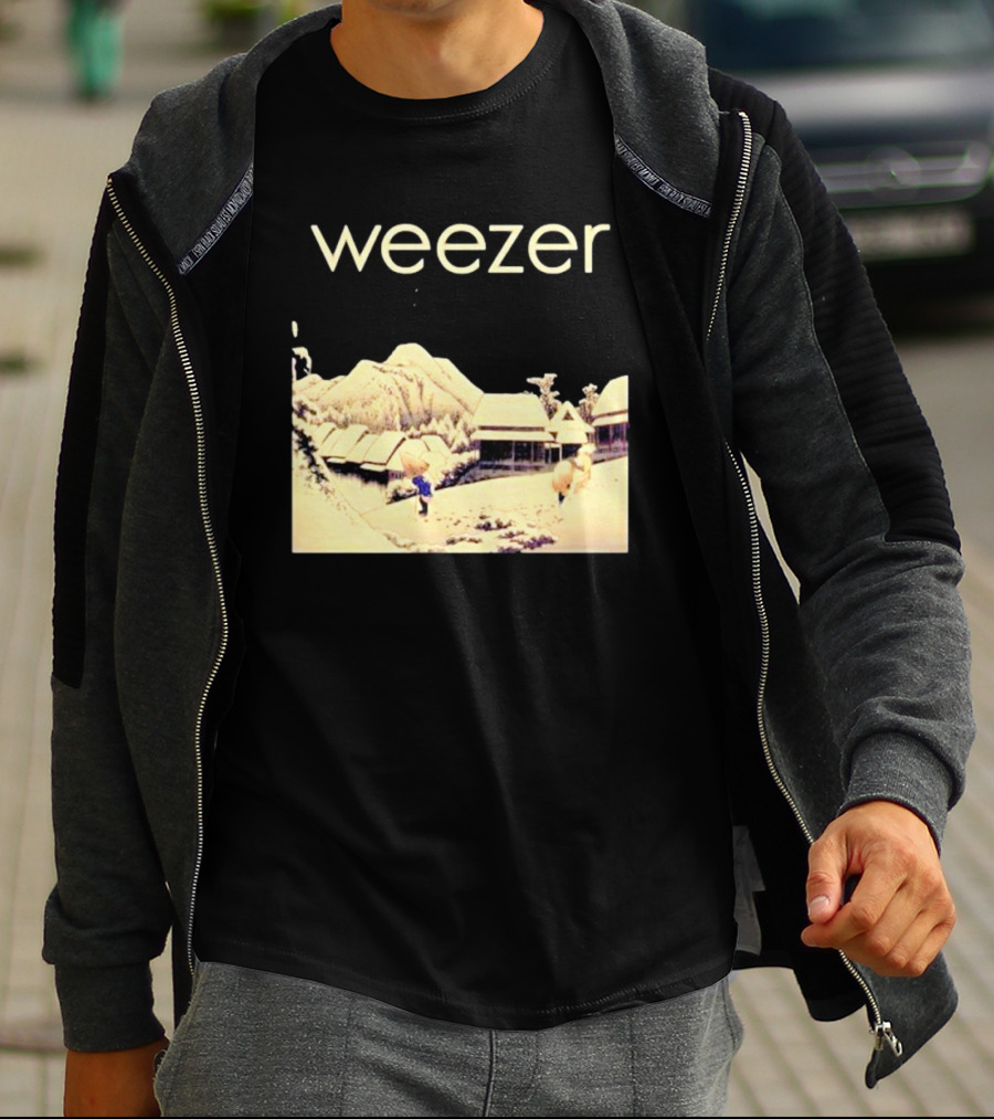 Weezer Pinkerton Album Snowy Village Scene T-Shirt