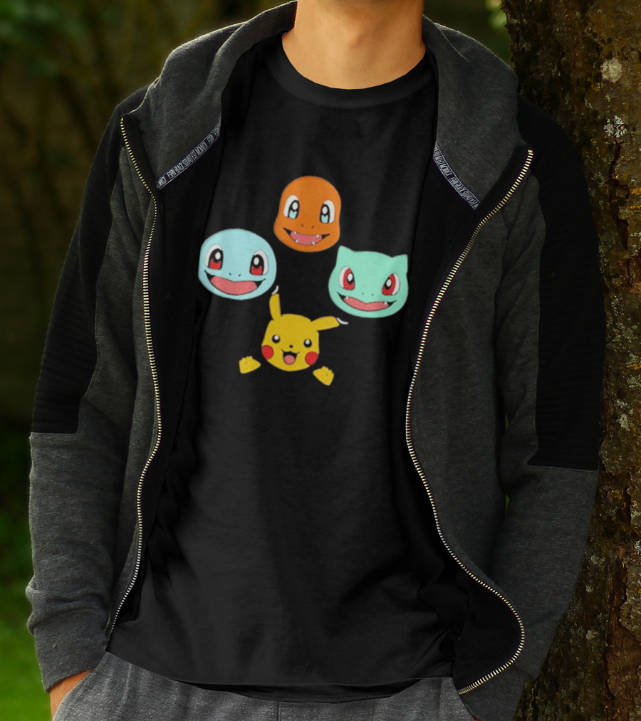 Pokemon Bohemian Rhapsody Charmander Squirtle Bulbasaur Pikachu Faces T-Shirt