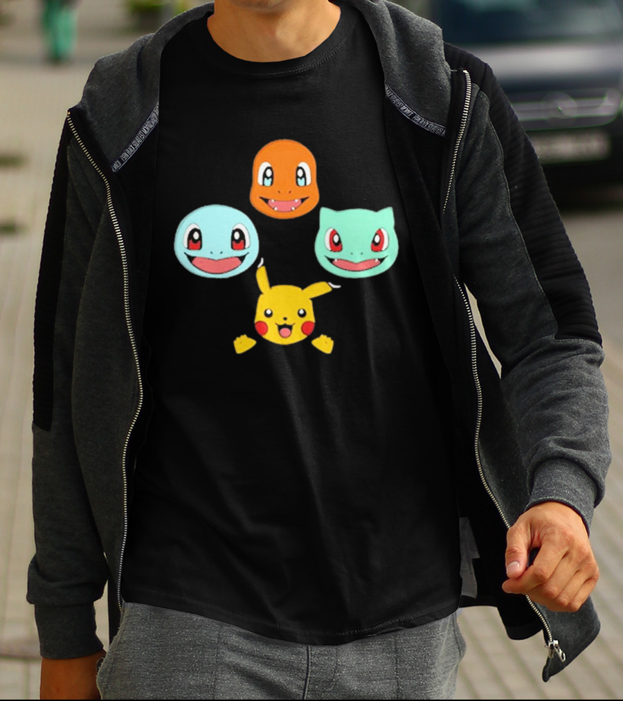 Pokemon Bohemian Rhapsody Charmander Squirtle Bulbasaur Pikachu Faces T-Shirt