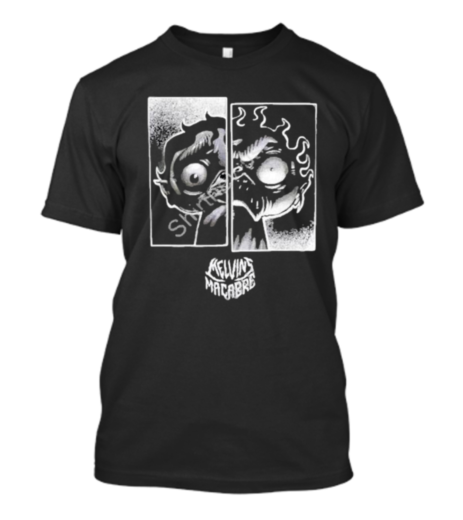 MeatCanyon Merch Melvin’s Macabre Split Face Creepy Comic T-Shirt
