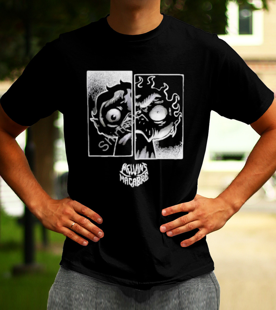 MeatCanyon Merch Melvin’s Macabre Split Face Creepy Comic T-Shirt