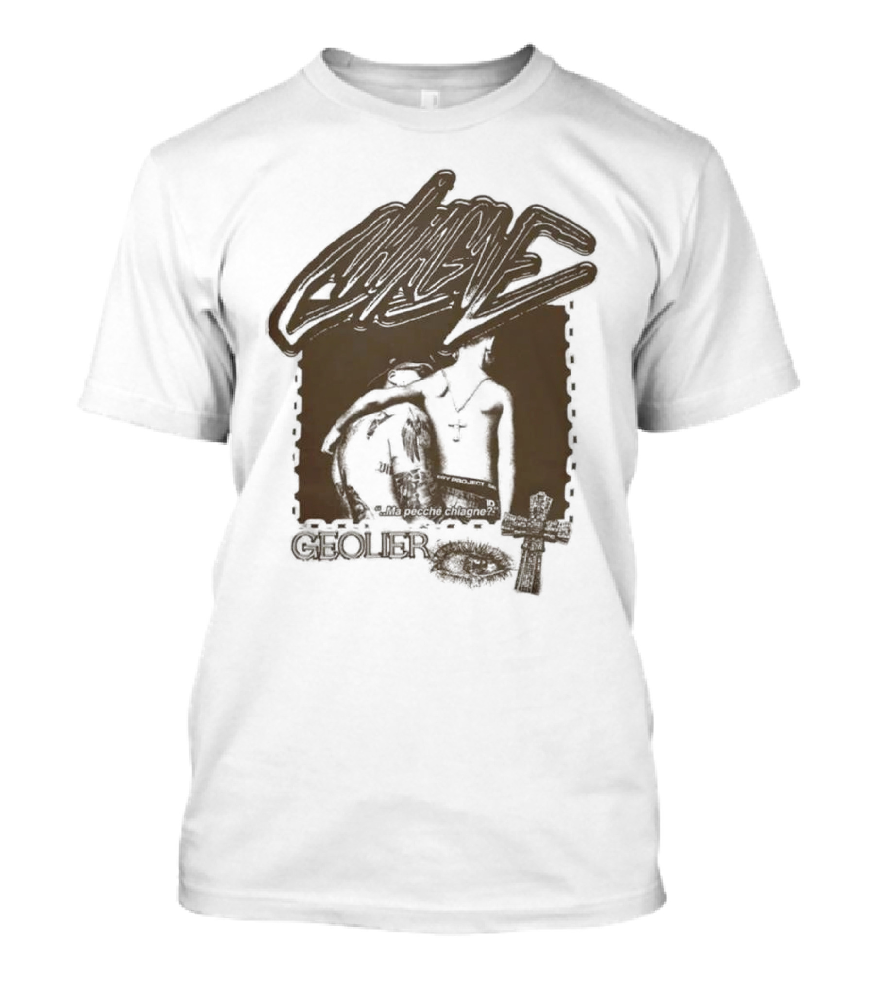 Geolier Chiagne Na Pecché Chiagne Cross Tattoo T-Shirt