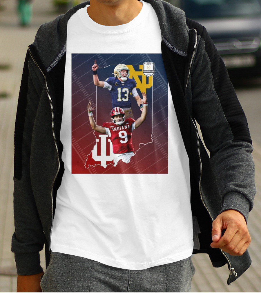 Indiana Hoosiers Versus Notre Dame Fighting Irish 12-Team CFP Friday Matchup T-Shirt