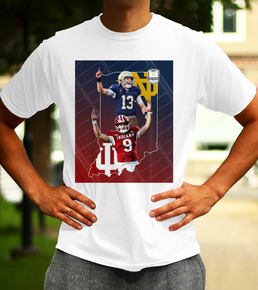 Indiana Hoosiers Versus Notre Dame Fighting Irish 12-Team CFP Friday Matchup T-Shirt