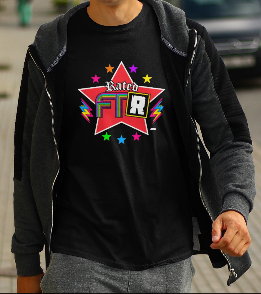 Rated FTR Adam Copeland AEW Star With Lightning And Colorful Retro Stars T-Shirt