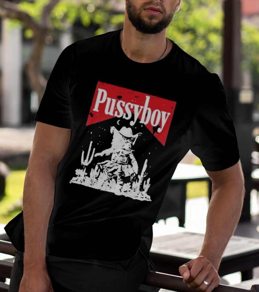 Ezramichelmusic Pussyboy Western Cat Cactus Night Scene T-Shirt