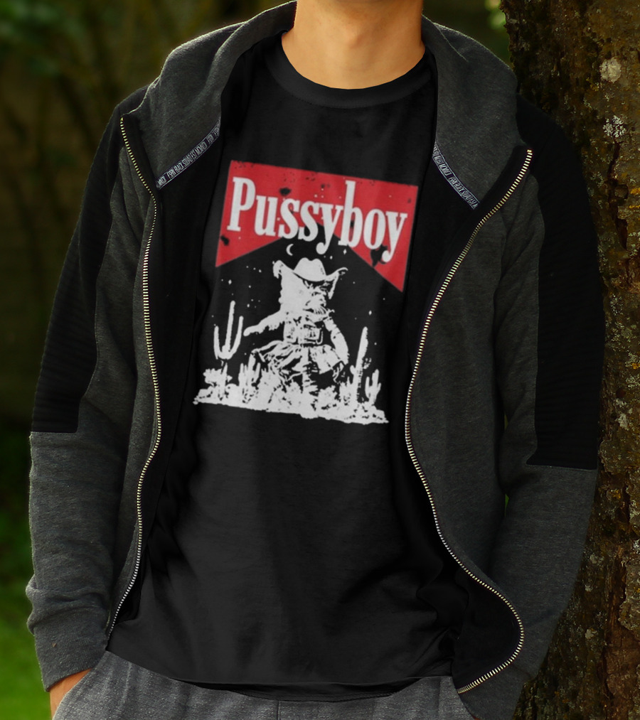 Ezramichelmusic Pussyboy Western Cat Cactus Night Scene T-Shirt