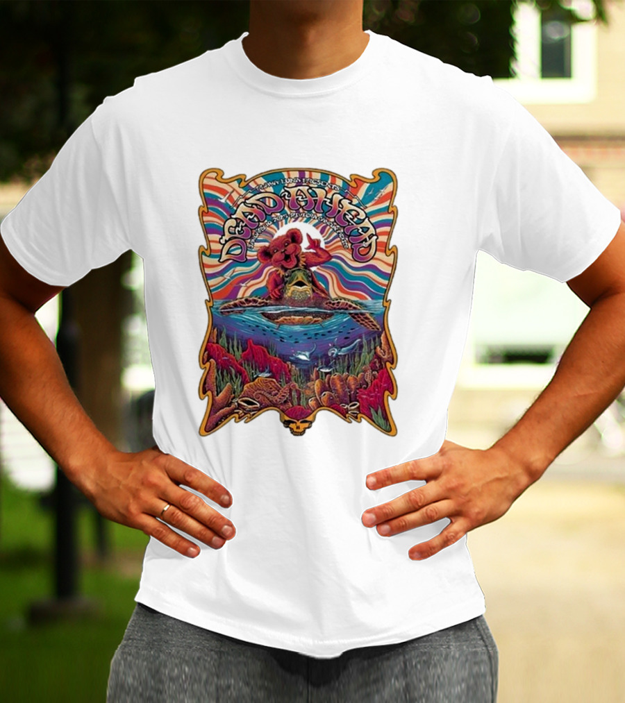 Dead Ahead Festival January 10 2025 Riviera Cancún Mexico Vibrant Turtle And Dancing Bear Psychedelic T-Shirt