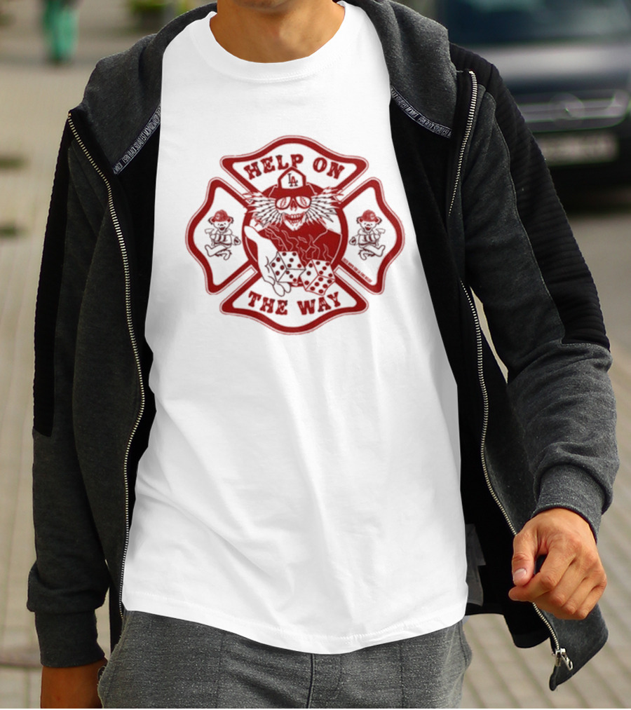 Help On The Way LA Firefighting Dice And Dancing Bears Emblem T-Shirt