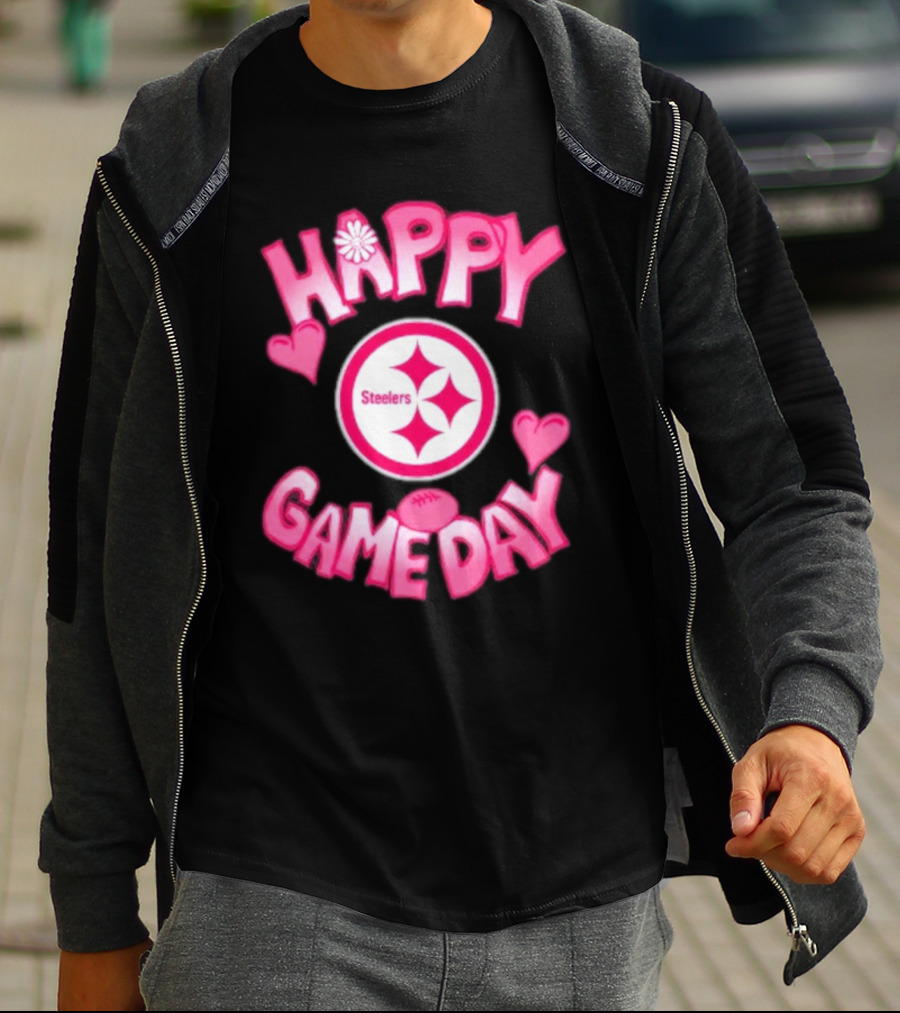 Valentine's Day Steelers Happy Gameday 2025 Hearts And Football T-Shirt
