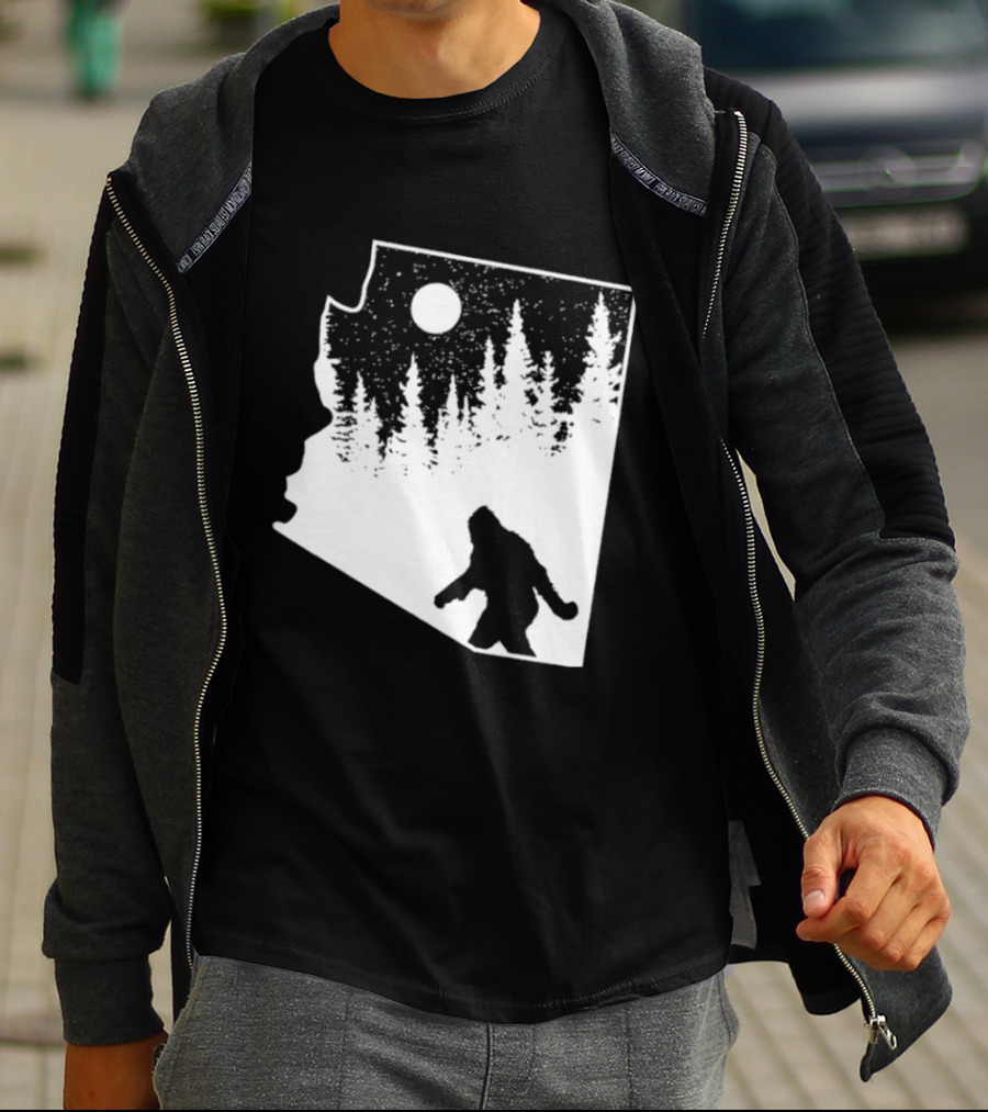 Bigfoot Arizona Pride Sasquatch Funny Arizona Map Forest Moon T-Shirt
