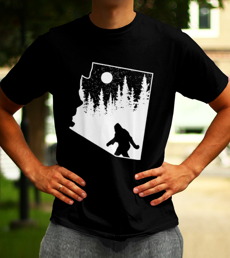 Bigfoot Arizona Pride Sasquatch Funny Arizona Map Forest Moon T-Shirt