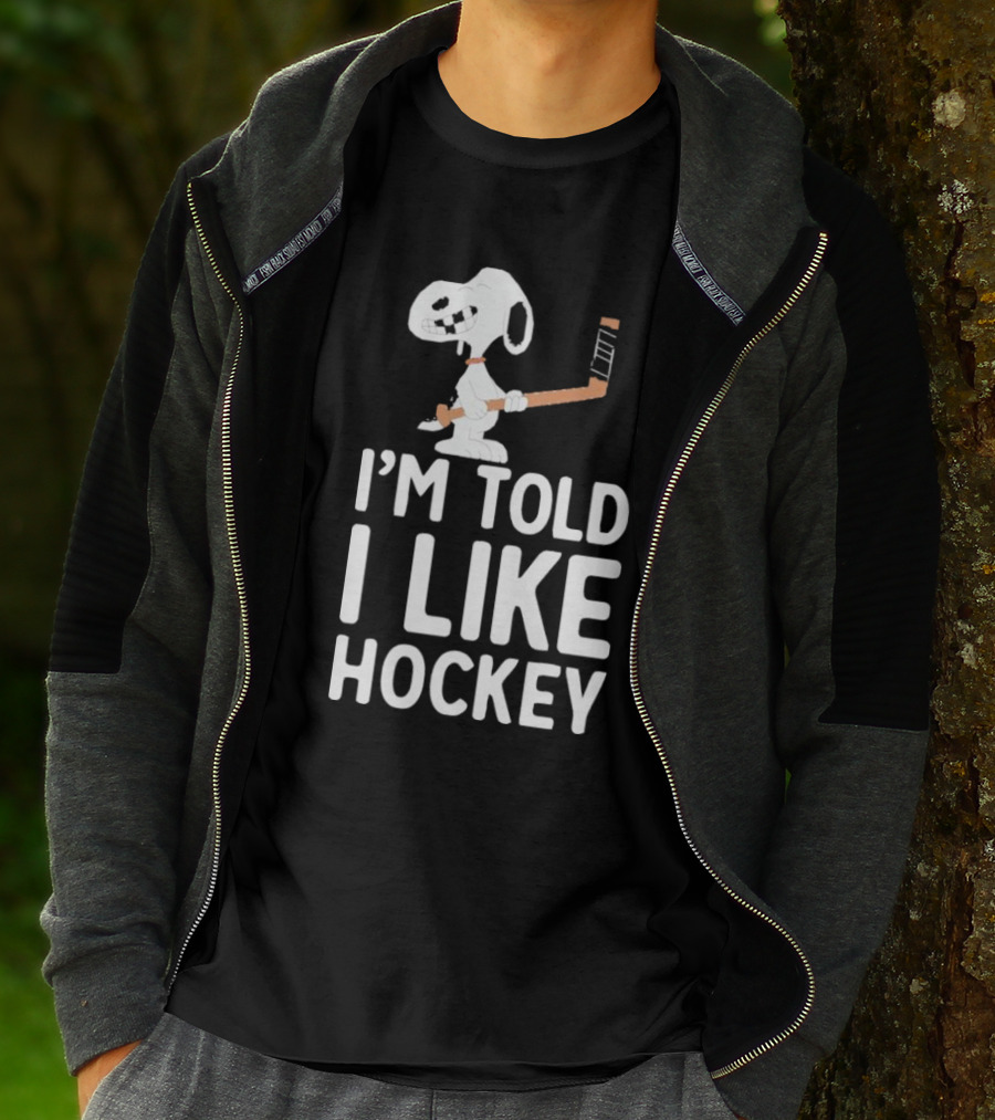 Snoopy I'm Told I Like Hockey Peanuts Comic Hockey Stick T-Shirt