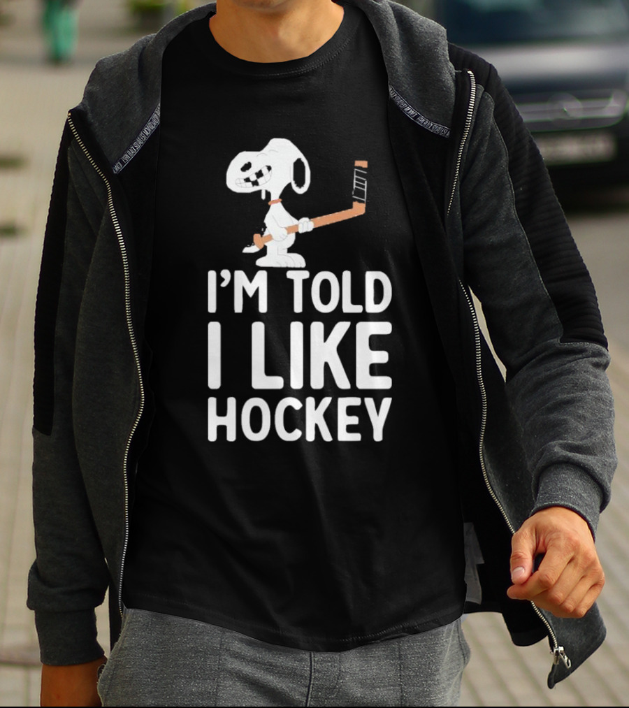 Snoopy I'm Told I Like Hockey Peanuts Comic Hockey Stick T-Shirt