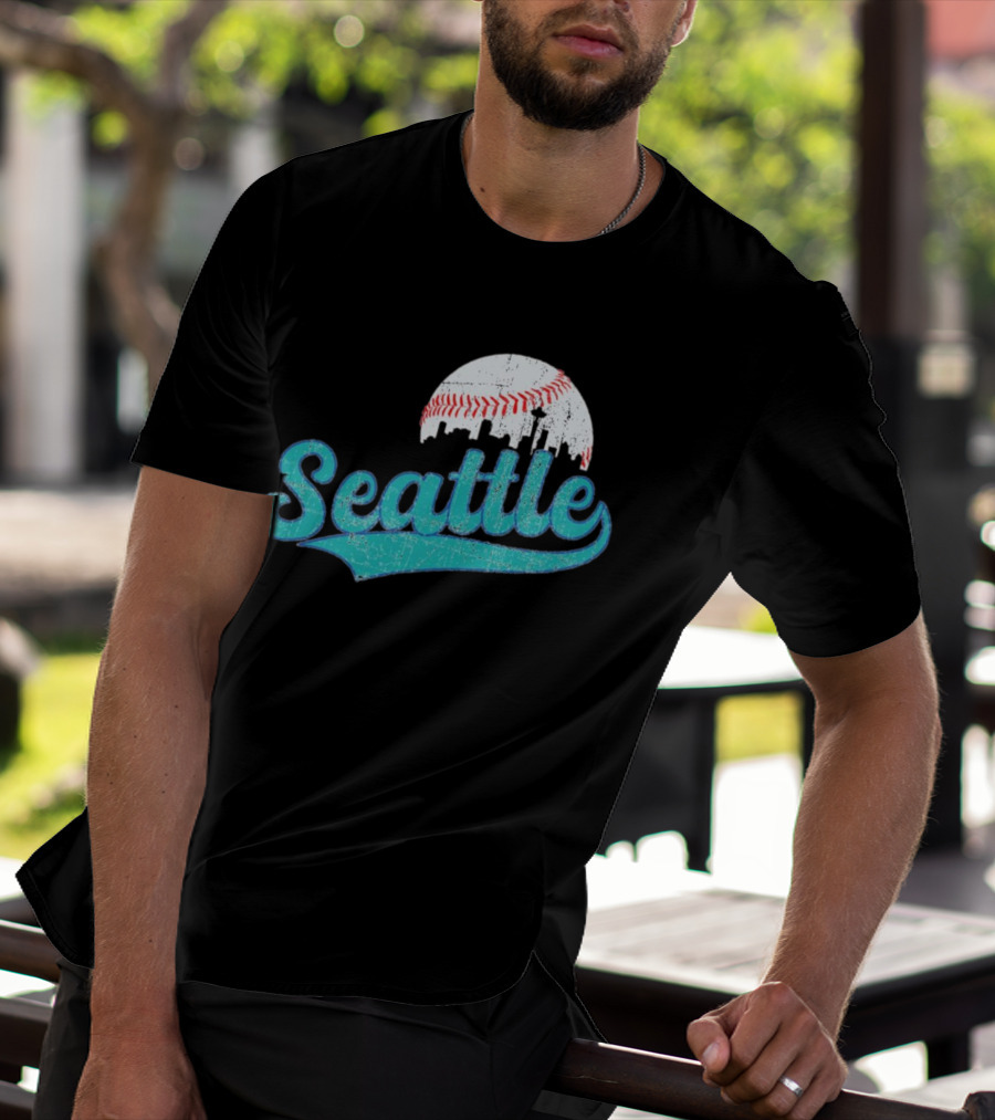 Seattle Vintage Skyline Retro Baseball T-Shirt