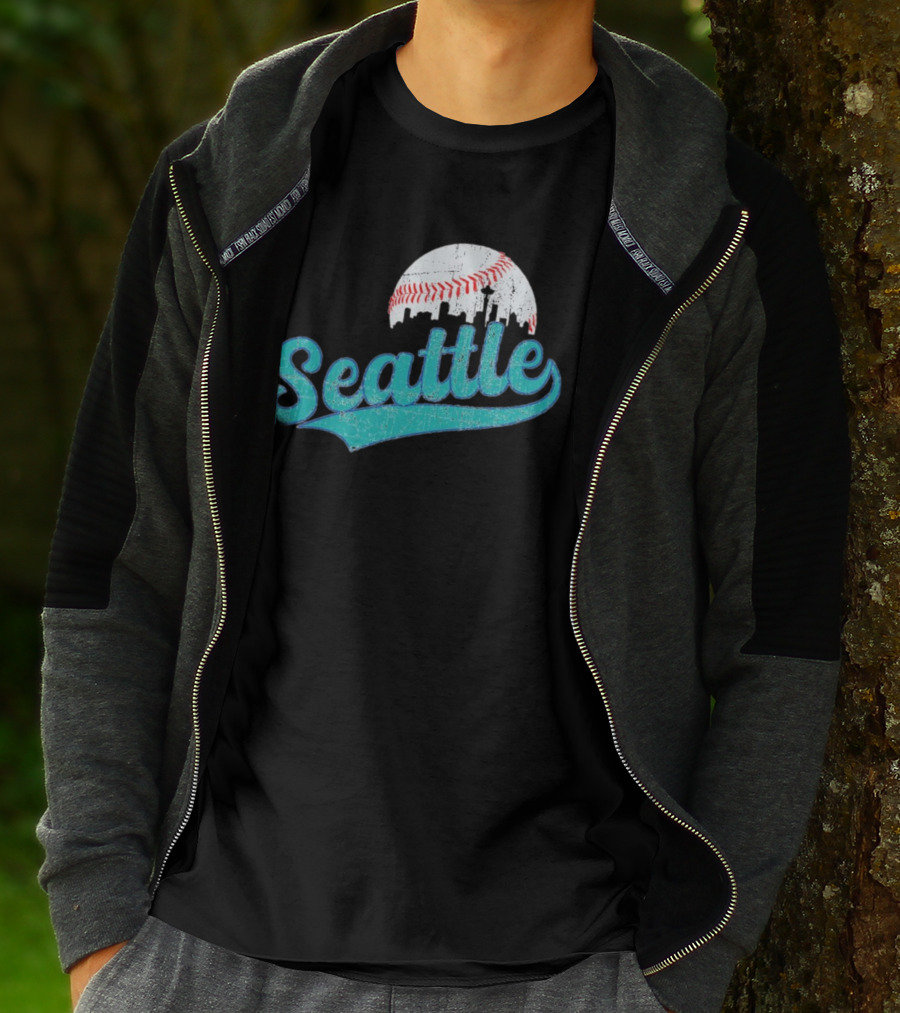 Seattle Vintage Skyline Retro Baseball T-Shirt