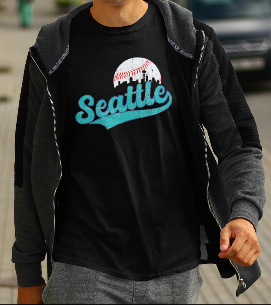 Seattle Vintage Skyline Retro Baseball T-Shirt