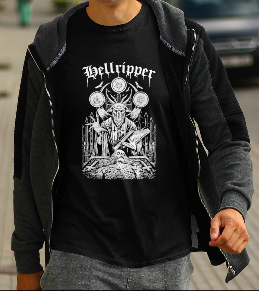 Hellripper Ritual Ceremonial Occult Imagery With Skulls And Antlers T-Shirt