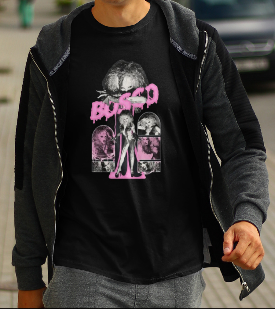 Hereisbosco Blobsco Bosco Pink Dripping Text With Monochrome Images T-Shirt