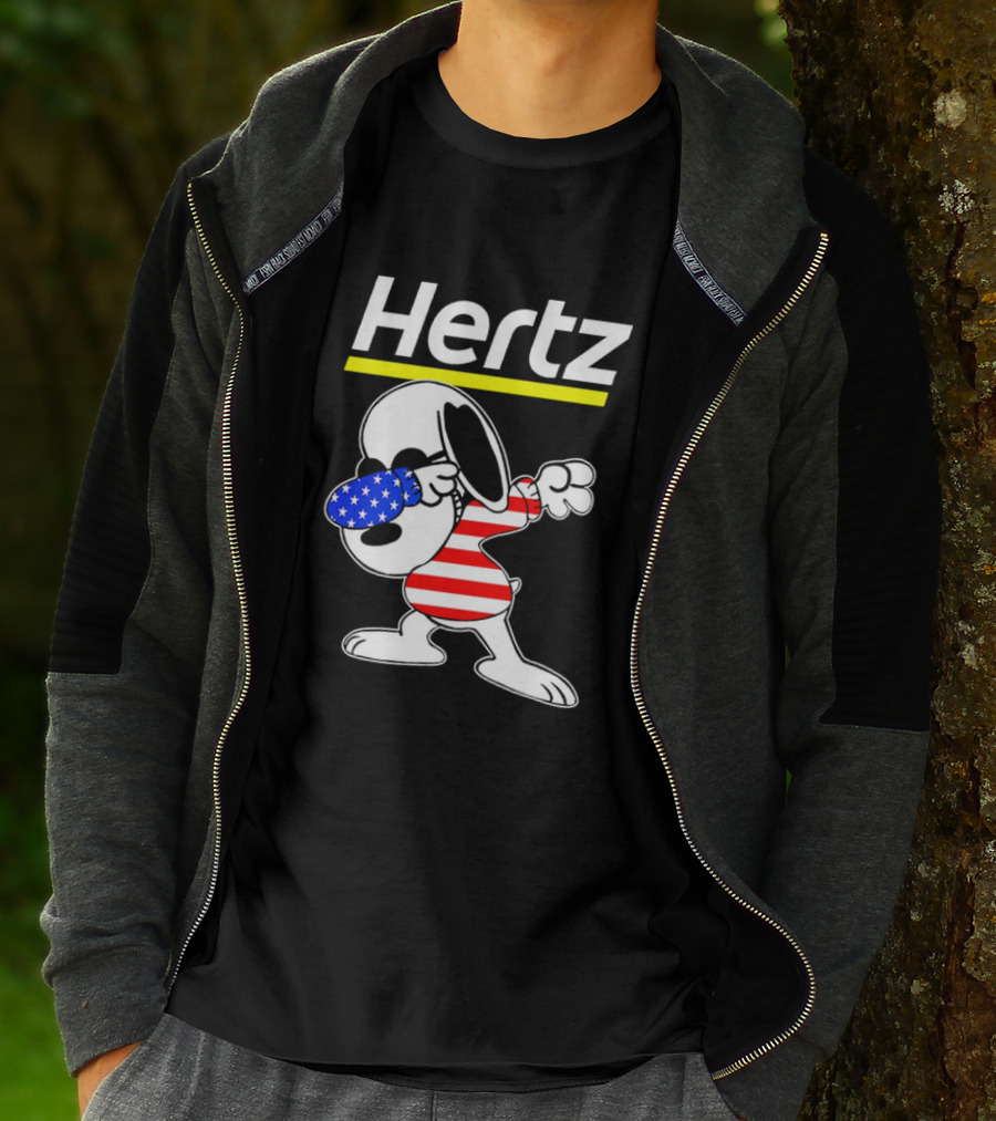 Hertz Snoopy Dabbing American Flag Pattern T-Shirt
