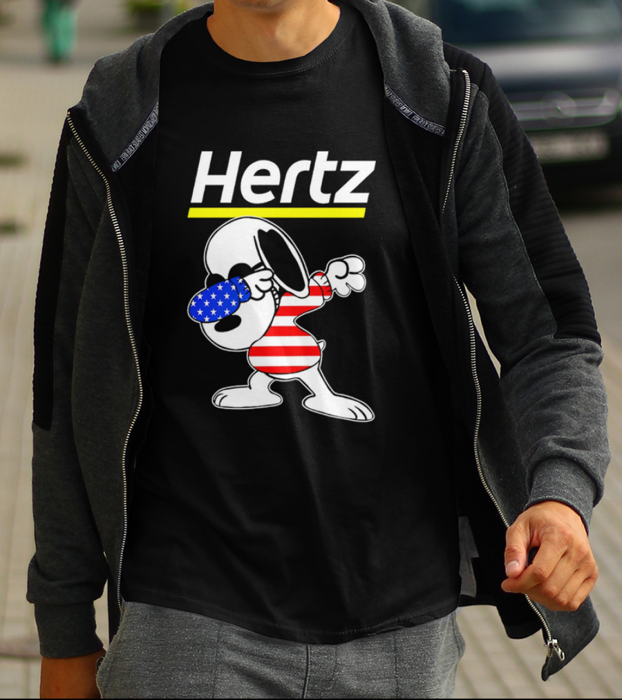 Hertz Snoopy Dabbing American Flag Pattern T-Shirt