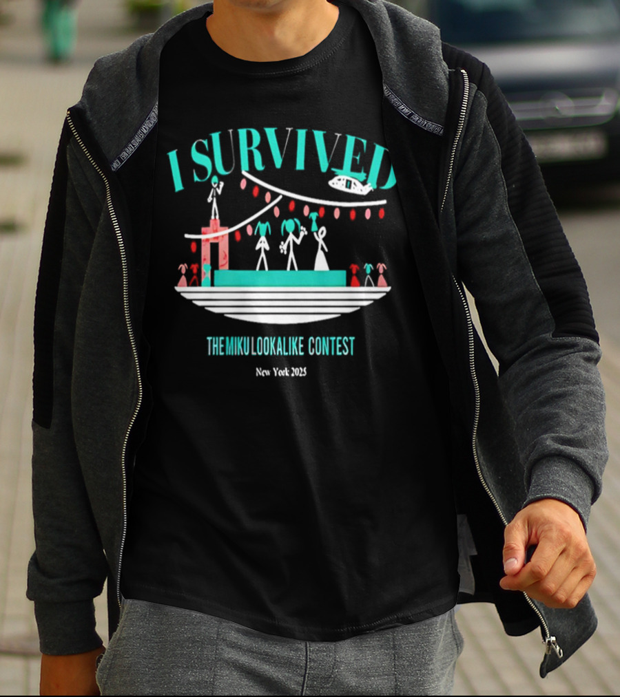 I Survived The Miku Lookalike Contest New York 2025 Blimp Stage Figures T-Shirt
