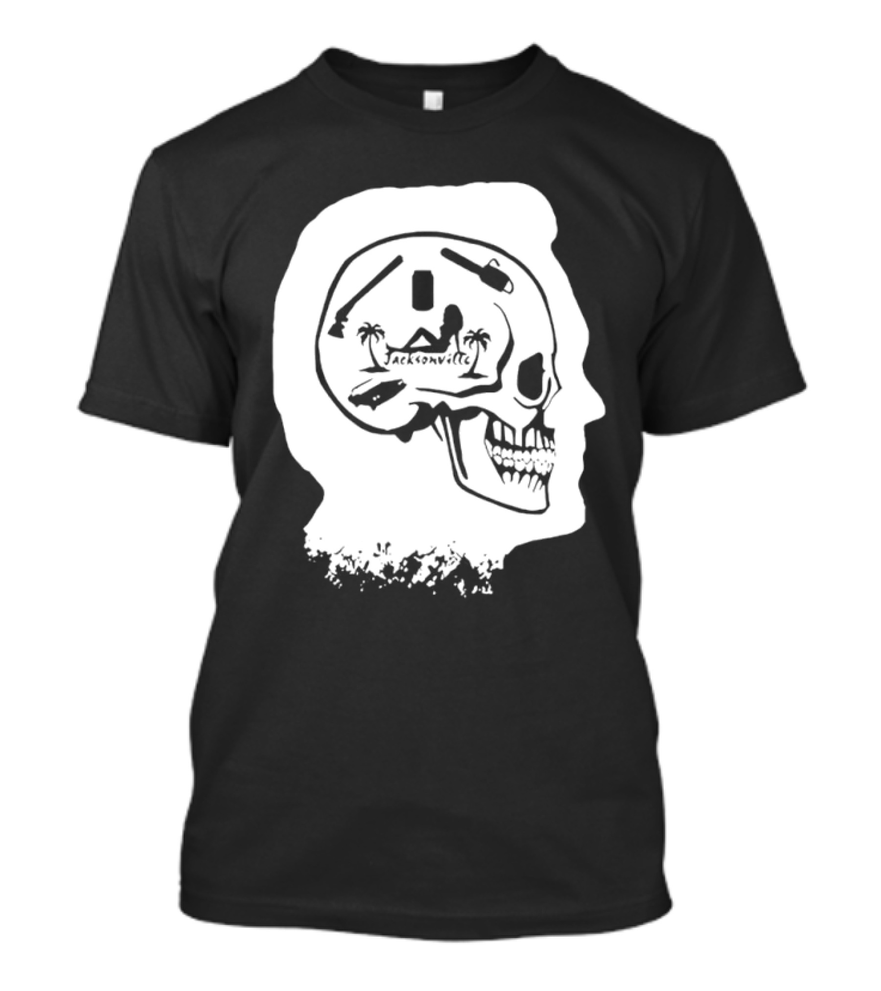 Jacksonville Skull With Palm Trees And Pyramid Inside Head Silhouette T-Shirt