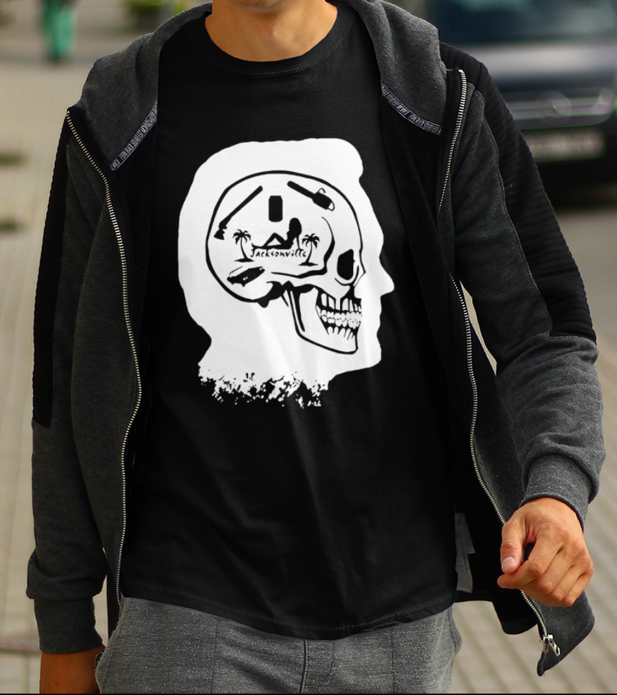 Jacksonville Skull With Palm Trees And Pyramid Inside Head Silhouette T-Shirt