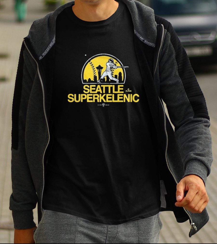 Seattle SuperKelenic Player Silhouette With Space Needle And Cityscape T-Shirt