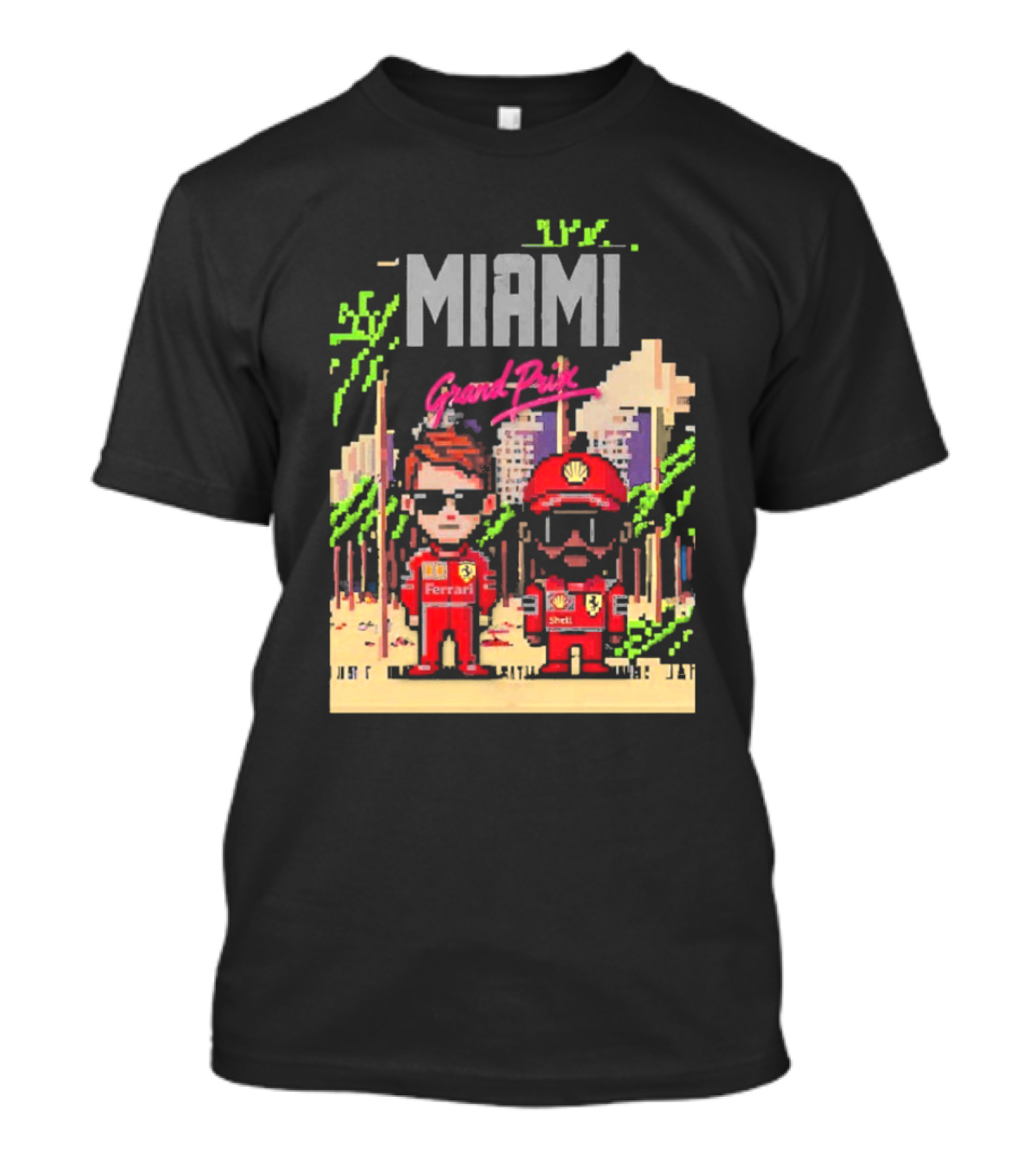 Lewis Hamilton Charles Leclerc Ferrari Team Pixel Style Miami Grand Prix 2025 T-Shirt