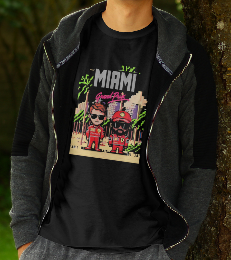 Lewis Hamilton Charles Leclerc Ferrari Team Pixel Style Miami Grand Prix 2025 T-Shirt