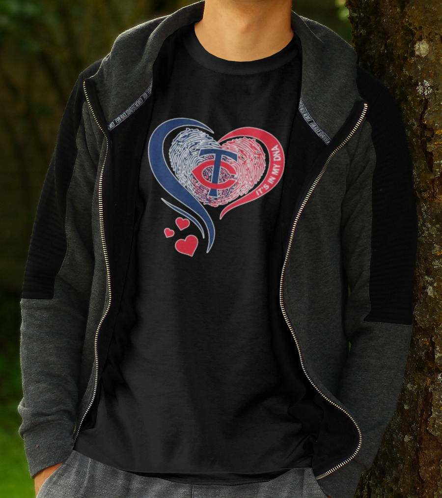 Minnesota Twins TC Logo It's In My DNA Heart Fingerprint Pattern T-Shirt