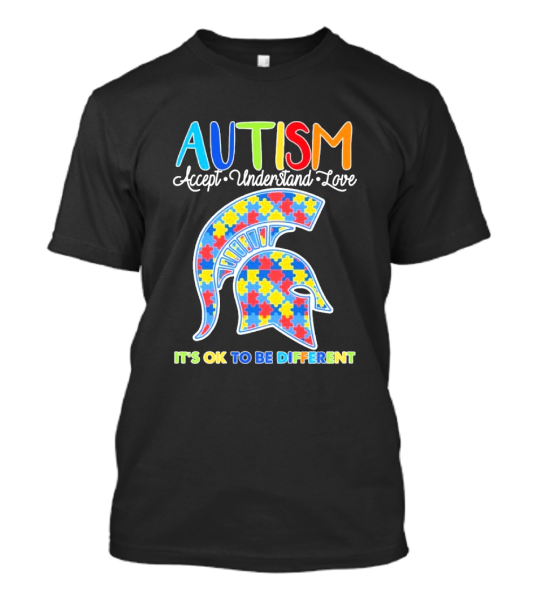 Autism Accept Understand Love It's OK To Be Different Puzzle Pattern Spartan Helmet T-Shirt