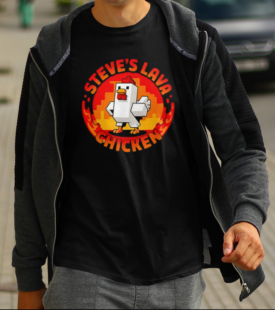 Steve's Lava Chicken Pixel Art Blocky Style T-Shirt
