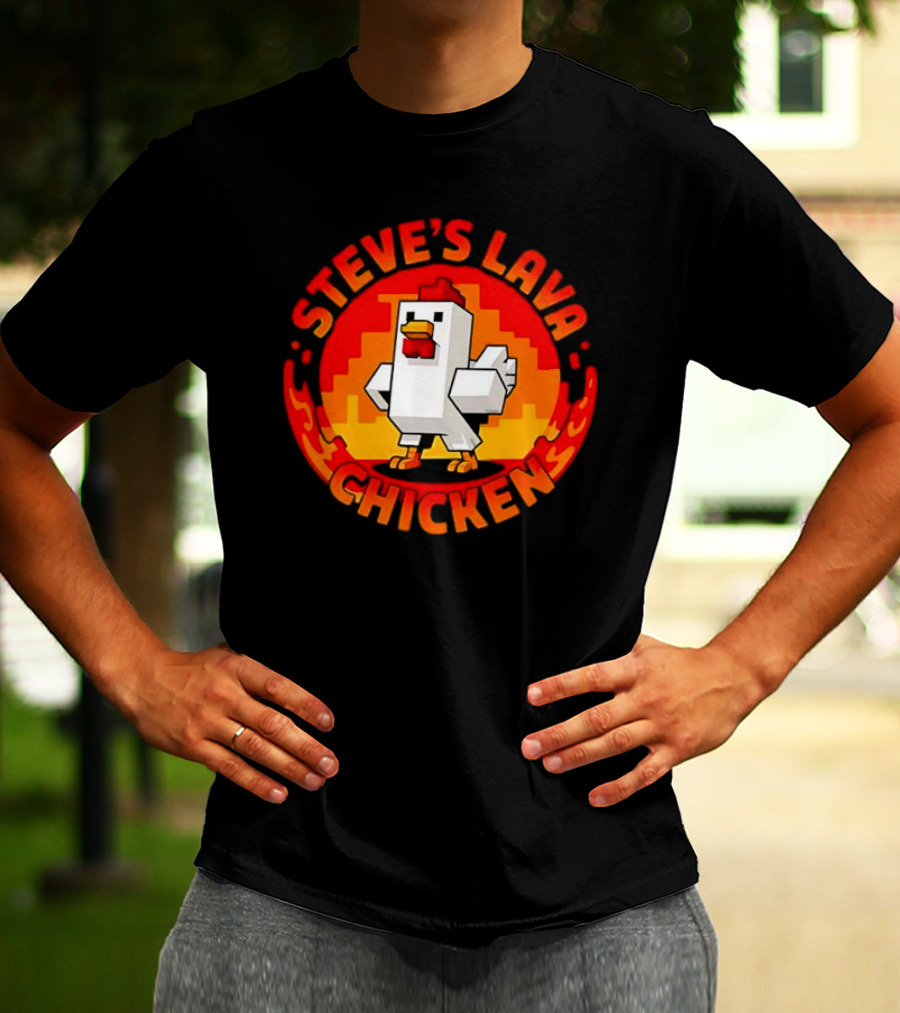 Steve's Lava Chicken Pixel Art Blocky Style T-Shirt