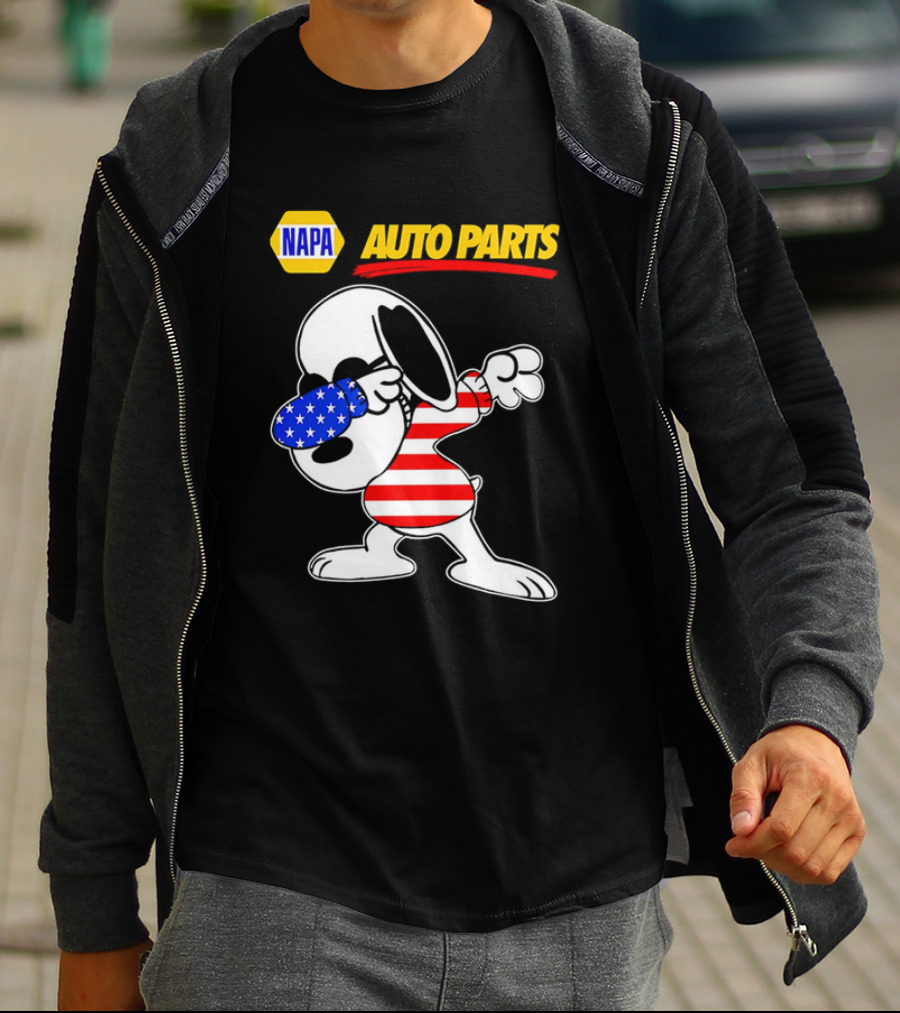 NAPA Auto Parts Snoopy Dabbing USA Flag Character T-Shirt