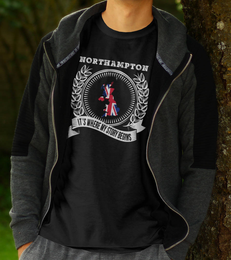Northampton It's Where My Story Begins UK Map And Union Jack Emblem T-Shirt
