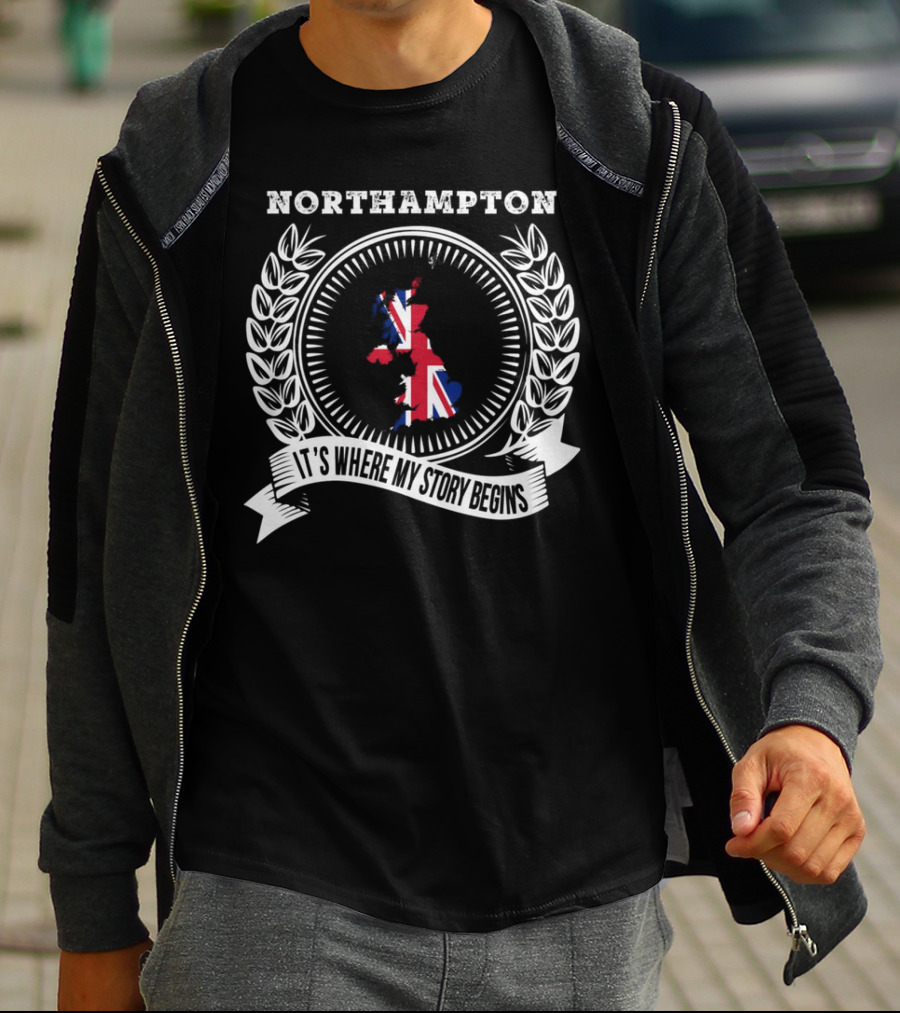 Northampton It's Where My Story Begins UK Map And Union Jack Emblem T-Shirt