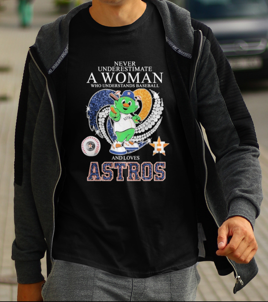 Never Underestimate A Woman Who Understands Baseball And Loves Houston Astros Mascot Diamond Heart T-Shirt