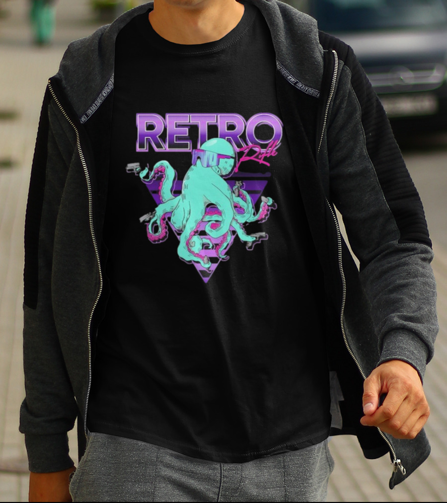 Retro Rifle Octoglock Neon Octopus With Guns And Sunglasses T-Shirt
