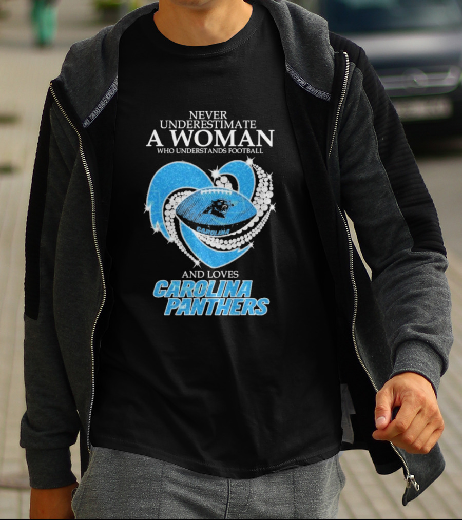 Never Underestimate A Woman Who Understands Football And Loves Carolina Panthers T-Shirt