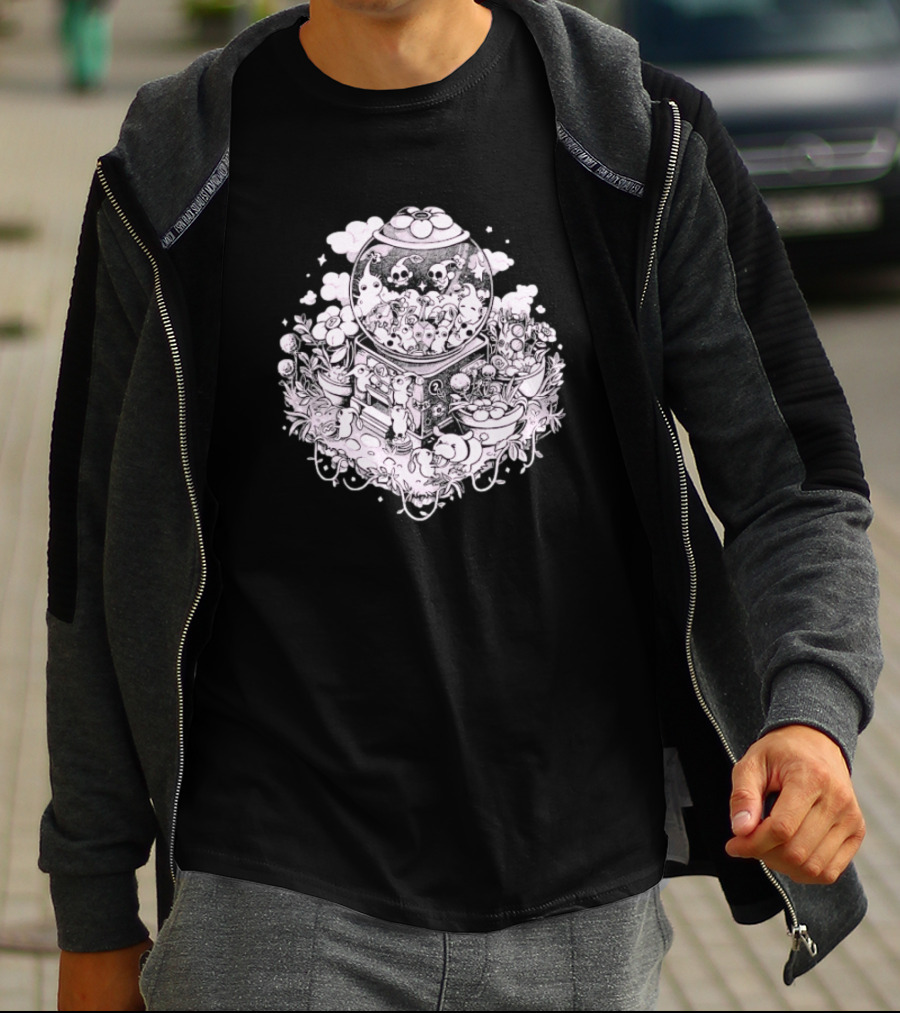 Gacha Machine With Skulls And Flowers Pick-Me T-Shirt