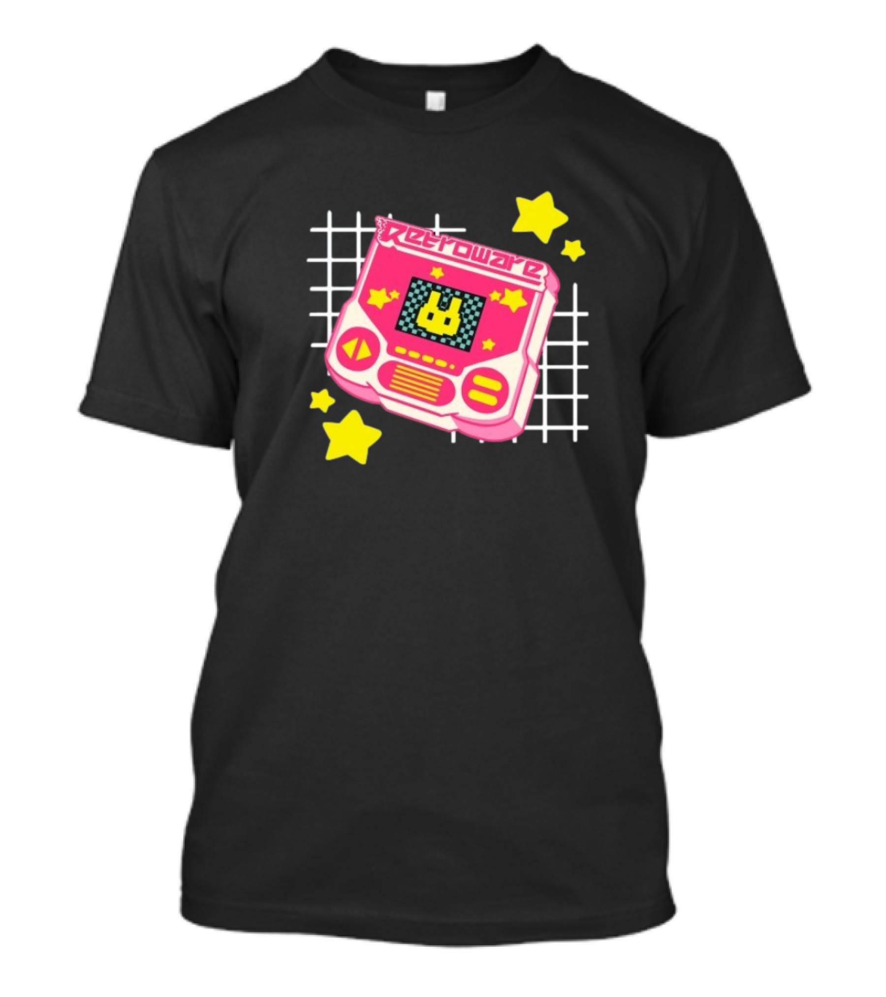 RetroWare Handheld Pink Star Arcade Pixel Bunny Game Typography T-Shirt
