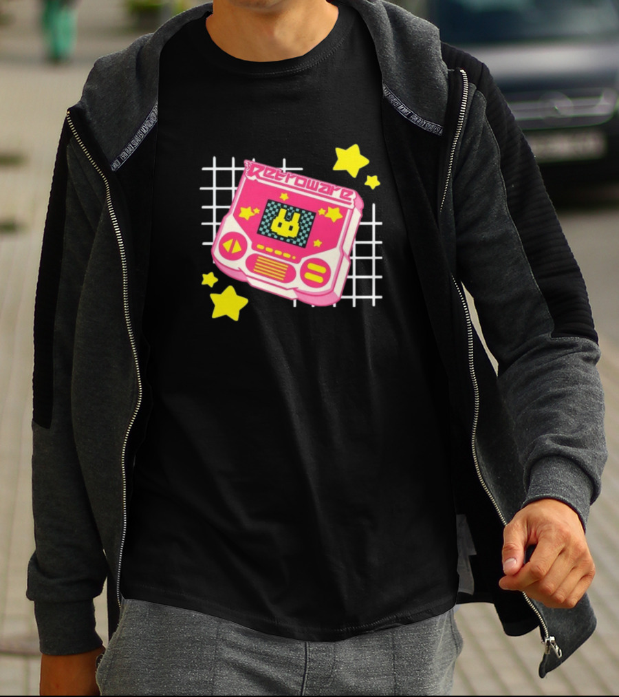 RetroWare Handheld Pink Star Arcade Pixel Bunny Game Typography T-Shirt