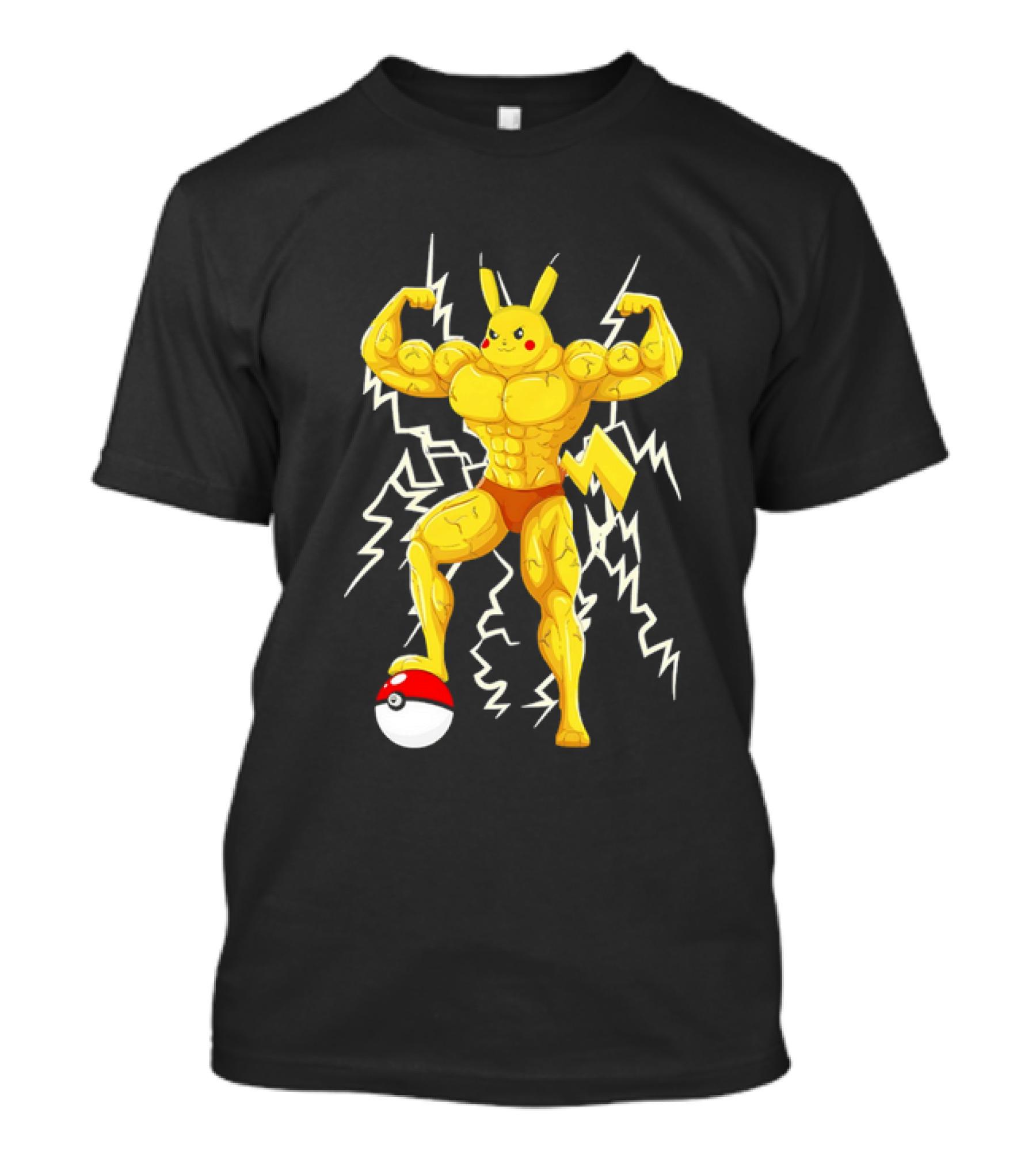 Muscled Pikachu Pumpachu With Lightning And Poké Ball T-Shirt