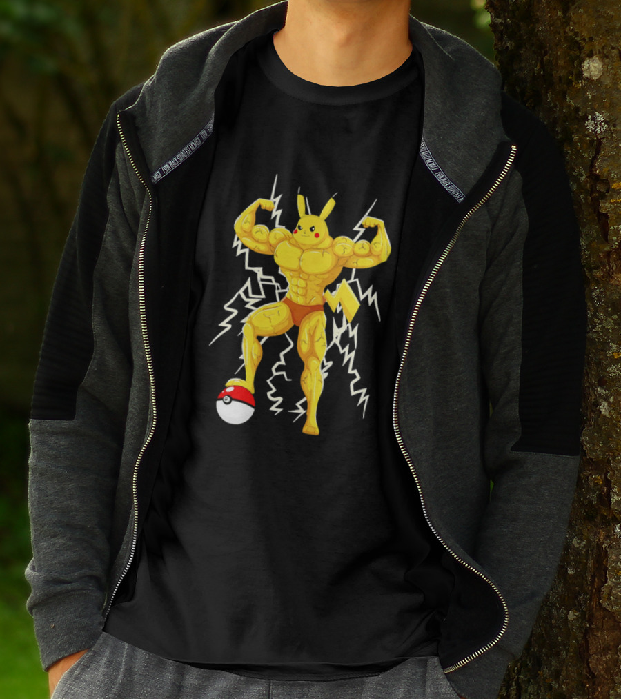 Muscled Pikachu Pumpachu With Lightning And Poké Ball T-Shirt