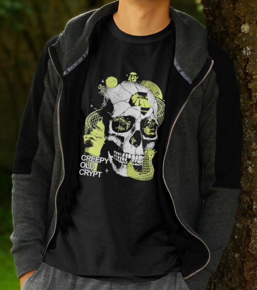Rocco Botte Creepy Old Crypt Skull Neon Aesthetic T-Shirt